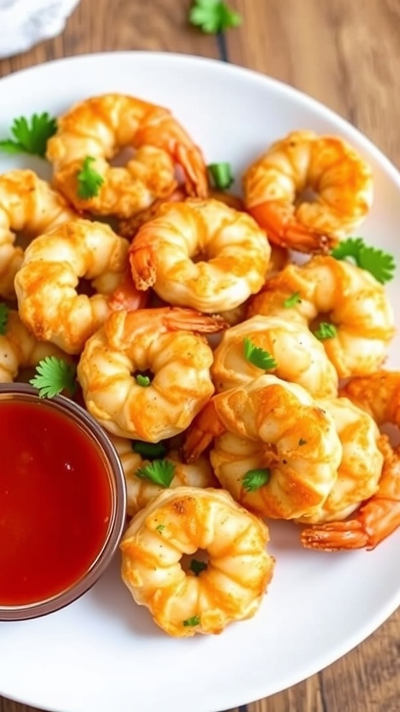 Crispy Air Fryer Shrimp with Italian Seasoning Crispy air fryer shrimp with Italian seasoning, garnished with parsley, served with marinara sauce on a rustic table.